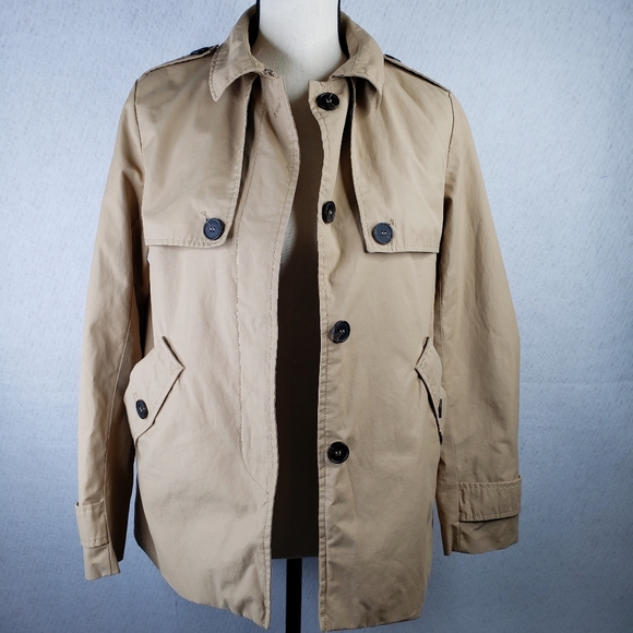 Zara Basics Outdoor Wear Womens Tan Lightweight Mid Length Button Up Jacket Sz M - Picture 7 of 14